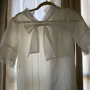White front bow tie blouse